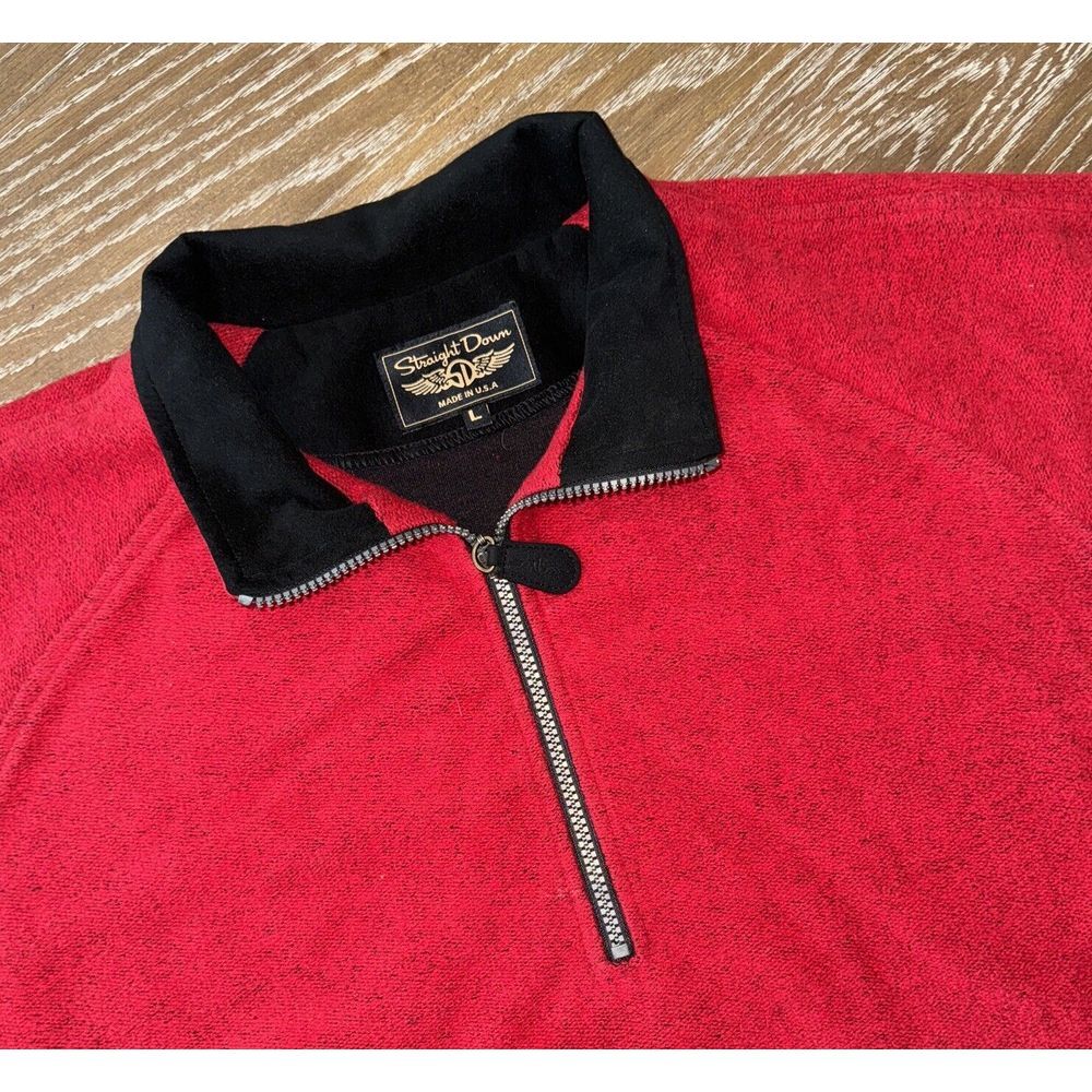 Straight Down LARGE Men's Quarter 1/4 Zip DEEP RED USA  ~ EXCELLENT & FAST SHIP‎